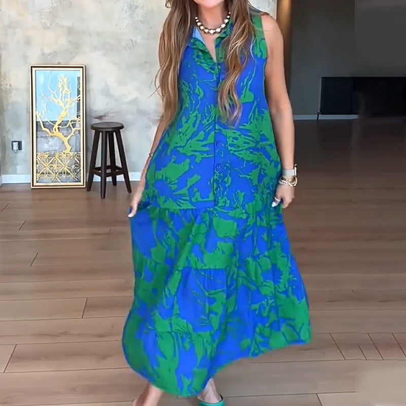 🔥👗 Női divatos nyomtatott ujjatlan Maxi ruhák