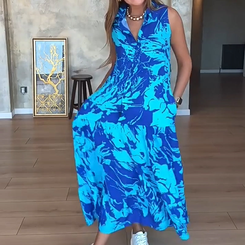 🔥👗 Női divatos nyomtatott ujjatlan Maxi ruhák