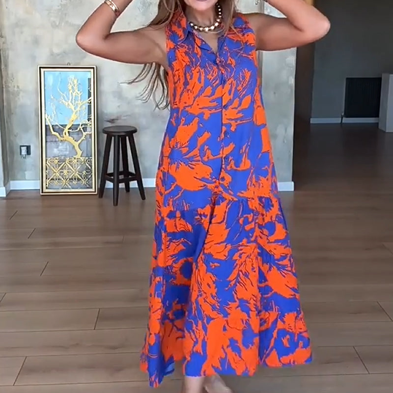 🔥👗 Női divatos nyomtatott ujjatlan Maxi ruhák