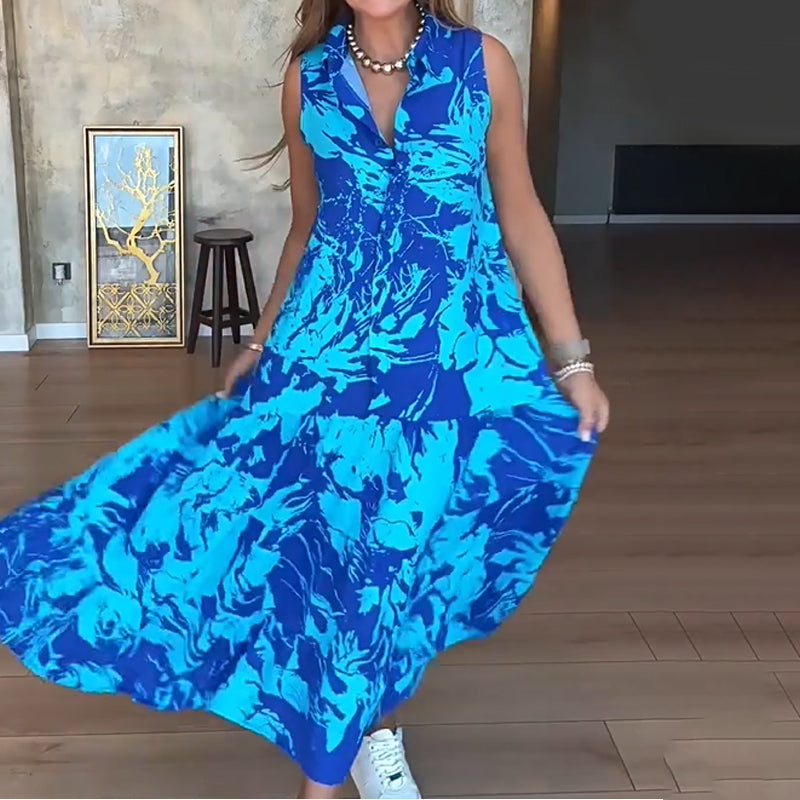 🔥👗 Női divatos nyomtatott ujjatlan Maxi ruhák