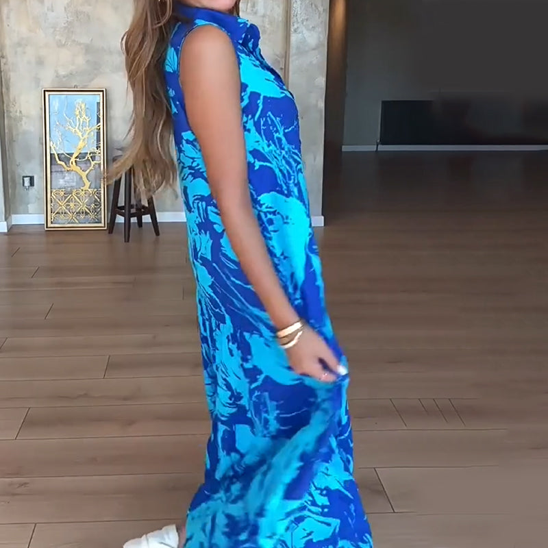 🔥👗 Női divatos nyomtatott ujjatlan Maxi ruhák
