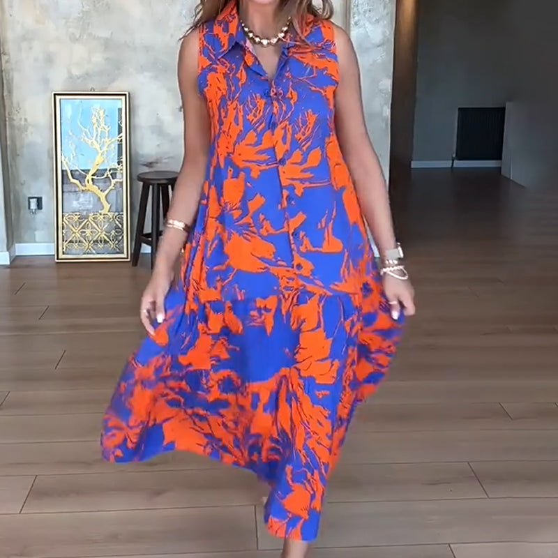 🔥👗 Női divatos nyomtatott ujjatlan Maxi ruhák