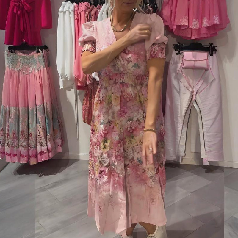 đ„đElegĂĄns, virĂĄgmintĂĄs, V-nyakĂș hosszĂș ruha nĆknek