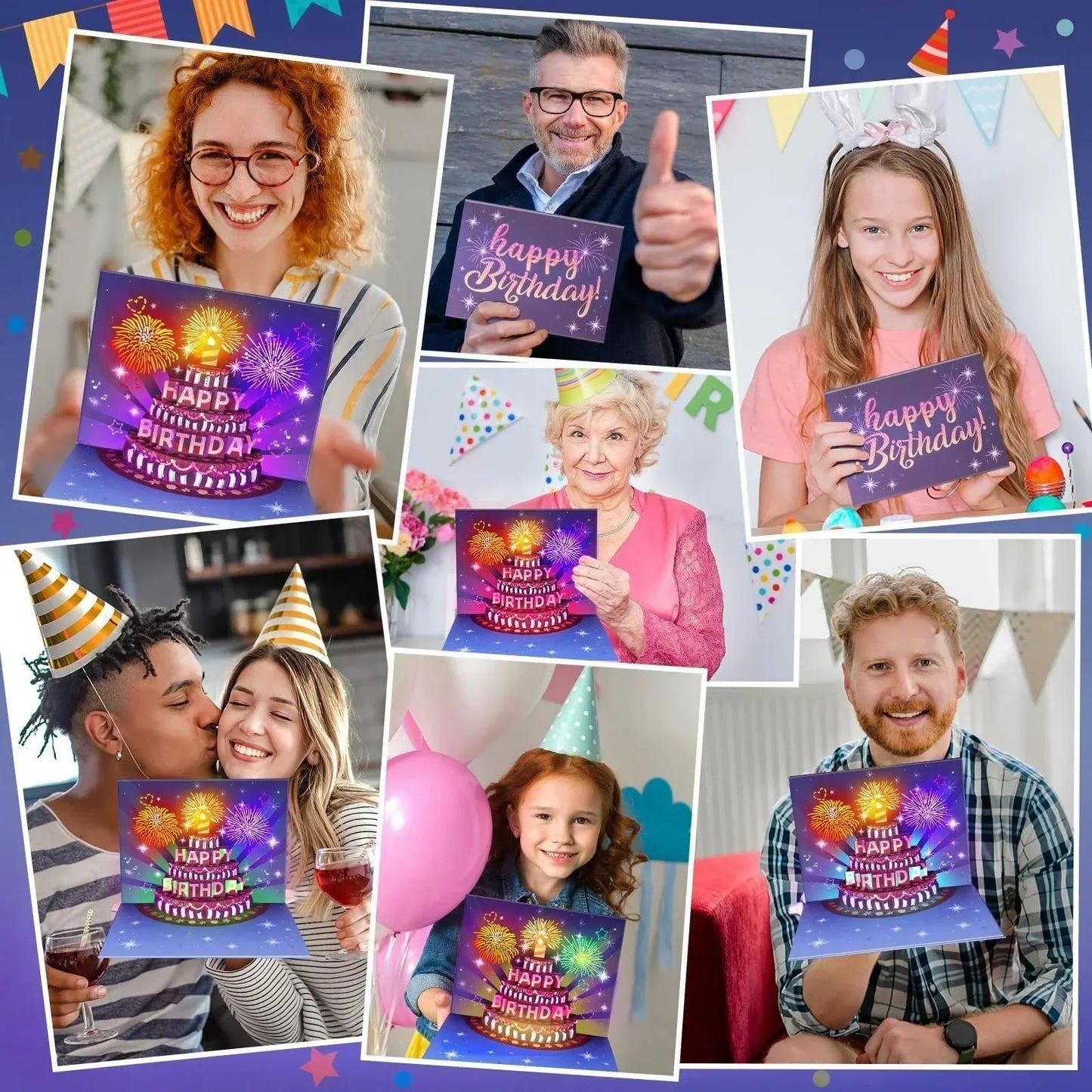 🎁Tűzijáték pop-up torta fényekkel és zenével, születésnapi kártyaajándék