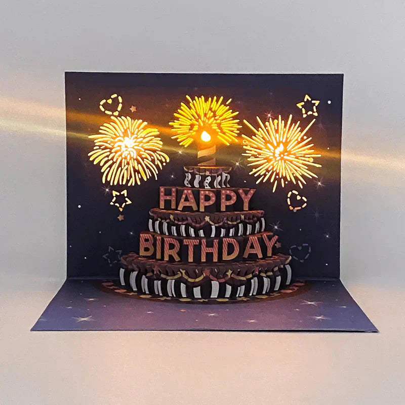 🎁Tűzijáték pop-up torta fényekkel és zenével, születésnapi kártyaajándék
