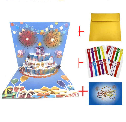 🎁Tűzijáték pop-up torta fényekkel és zenével, születésnapi kártyaajándék