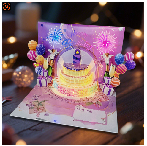 🎁Tűzijáték pop-up torta fényekkel és zenével, születésnapi kártyaajándék