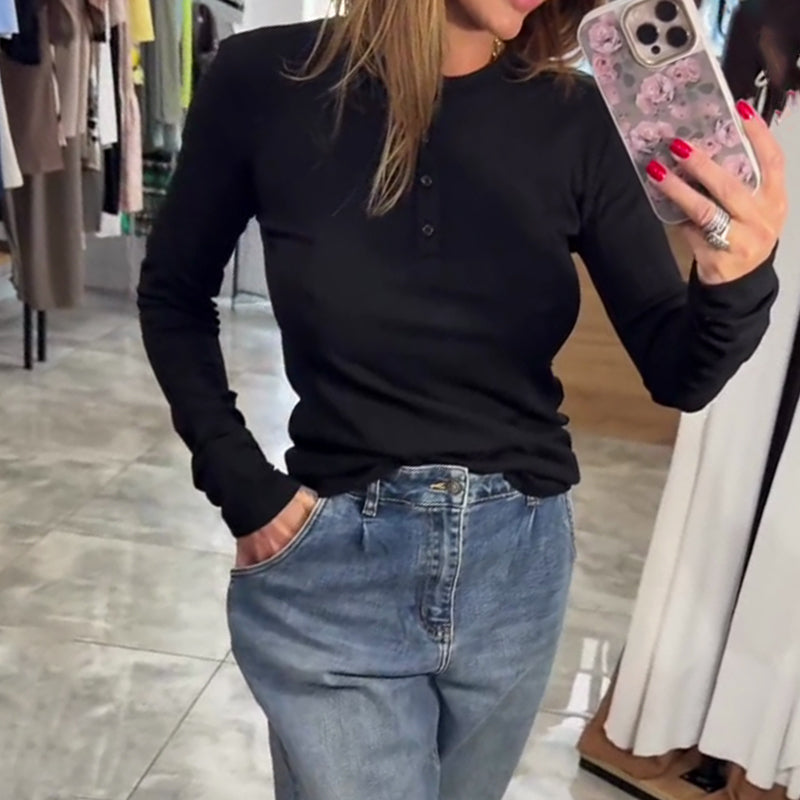 đ„đslim-fit gomb hosszĂș ujjĂș felsĆ