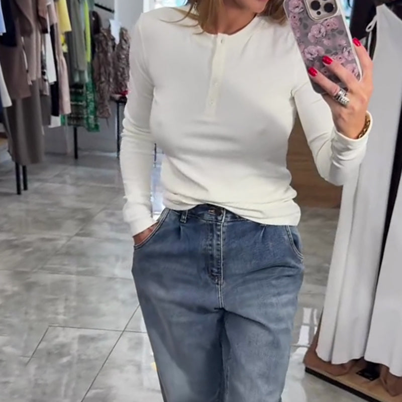 đ„đslim-fit gomb hosszĂș ujjĂș felsĆ