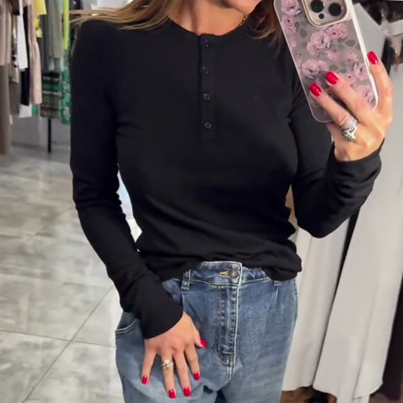 đ„đslim-fit gomb hosszĂș ujjĂș felsĆ