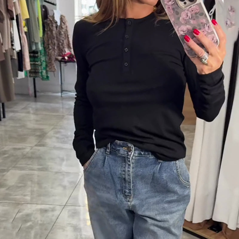 đ„đslim-fit gomb hosszĂș ujjĂș felsĆ