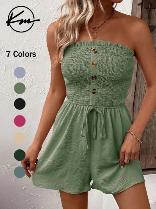 đ„đNĆi pĂĄnt nĂ©lkĂŒli Frill Trim Shirred Tie Front szĂ©les lĂĄbĂș csĆ Romper