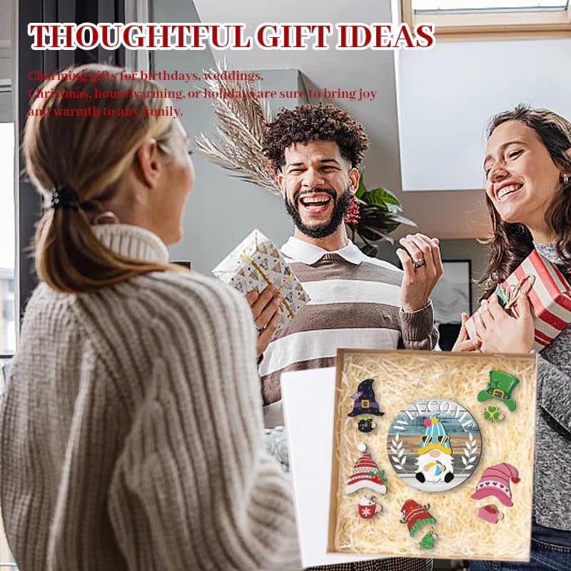 🔥🎁A legjobb karácsonyi dekorációk🎄Cserélhető fa üdvözlőtábla törpével🎈