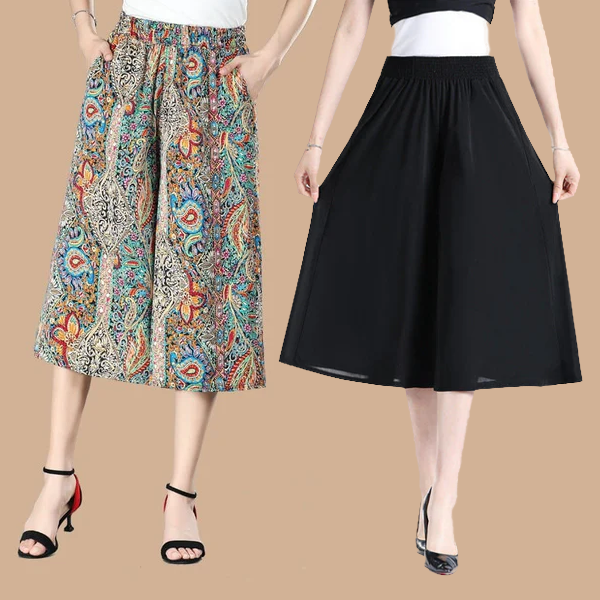🔥👗Női magas elasztikus derék pliszírozott sifon széles lábú Culottes