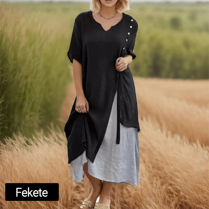 🔥👗Női, két darabos megjelenésű, lebegő midi ruha