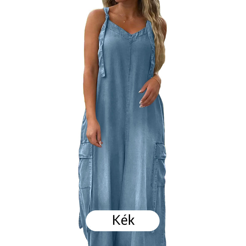 🔥👗Női Laza, Széles Lábú Overál Zsebekkel