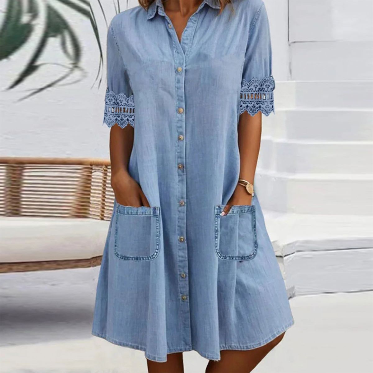 🔥👗 Kék csipkével szegélyezett farmer miniszoknya