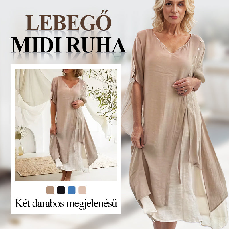 🔥👗Női, két darabos megjelenésű, lebegő midi ruha