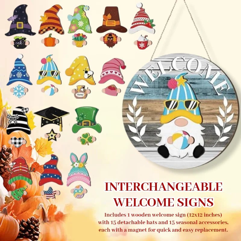 🔥🎁A legjobb karácsonyi dekorációk🎄Cserélhető fa üdvözlőtábla törpével🎈