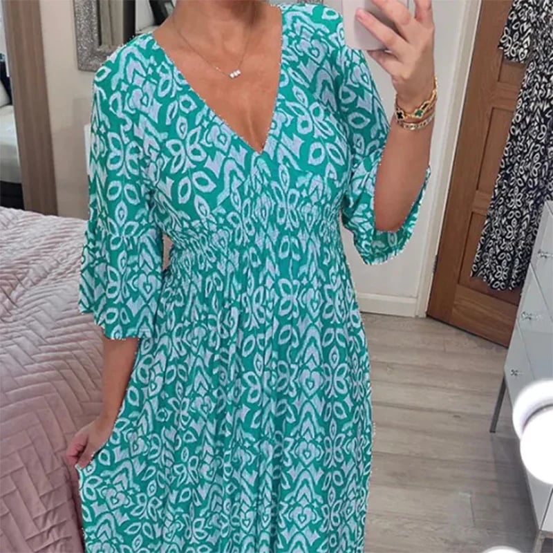 🔥👗Virágos ruha hegyes nyakkivágással