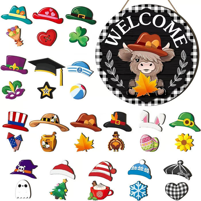 🔥🎁A legjobb karácsonyi dekorációk🎄Cserélhető fa üdvözlőtábla törpével🎈