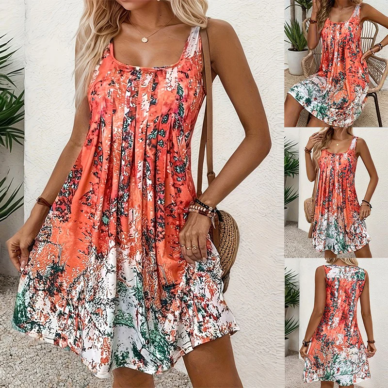 🔥🩱【S-2XL】Ujjatlan nyomtatott egyszerű ruha