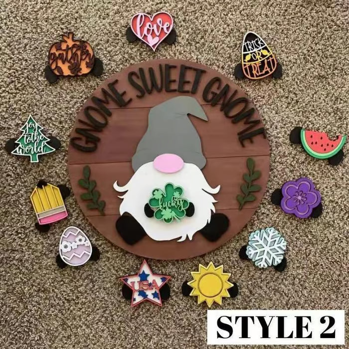 🔥🎁A legjobb karácsonyi dekorációk🎄Cserélhető fa üdvözlőtábla törpével🎈