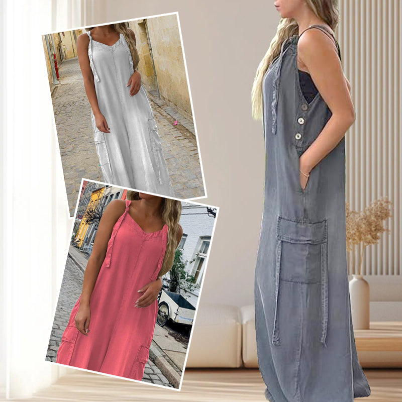 🔥👗Női Laza, Széles Lábú Overál Zsebekkel