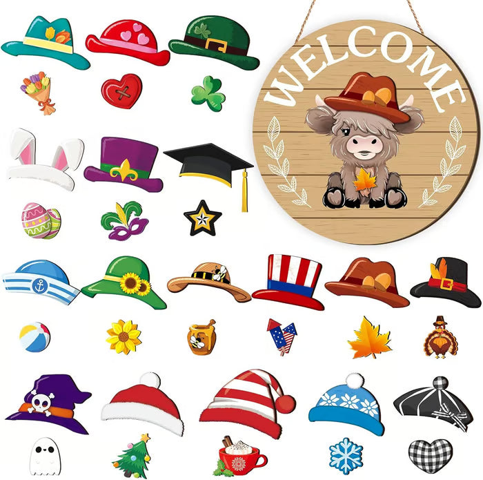 🔥🎁A legjobb karácsonyi dekorációk🎄Cserélhető fa üdvözlőtábla törpével🎈