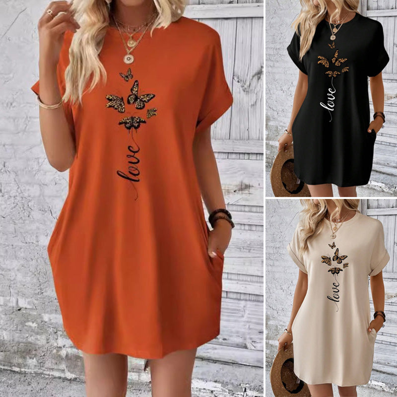 🔥👗Pillangó nyomtatás rövid ujjú ruha