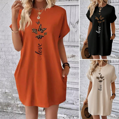 🔥👗Pillangó nyomtatás rövid ujjú ruha