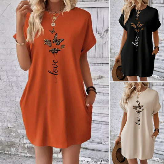 🔥👗Pillangó nyomtatás rövid ujjú ruha