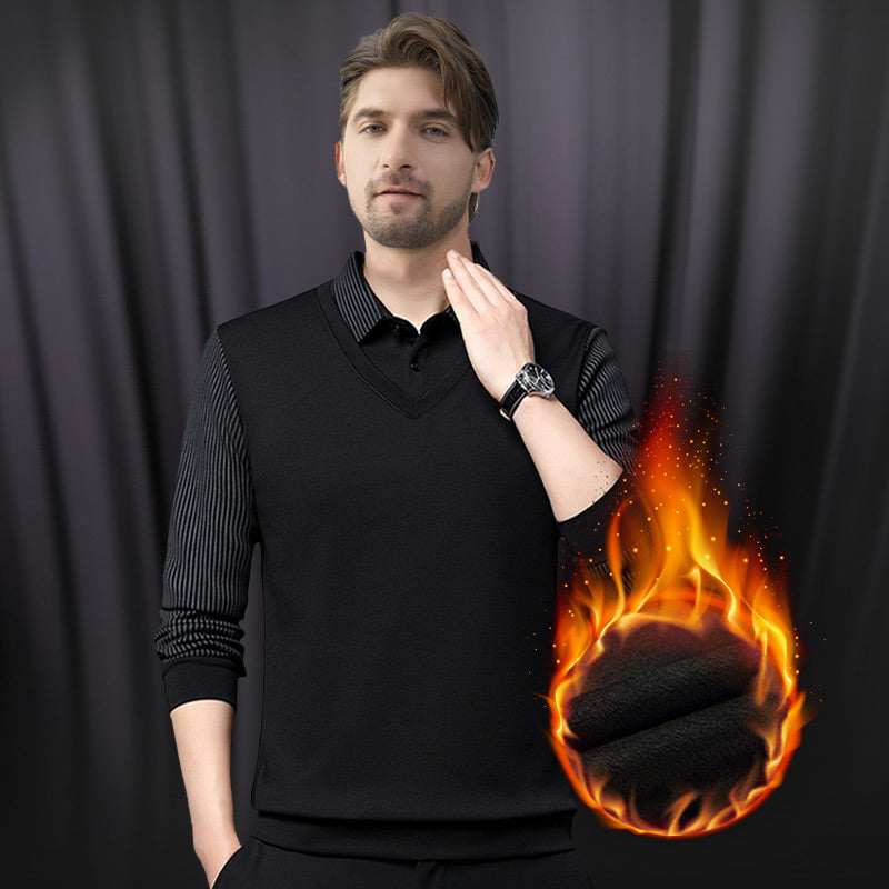 🔥👔Üzleti férfi stílus✨Férfi hajtókás Faux kétrészes kötött ing