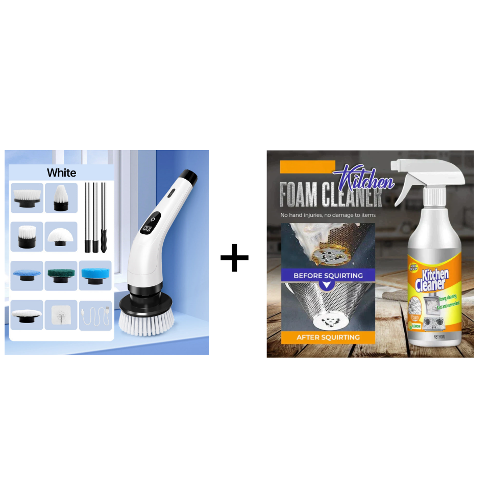 🔥✨ 9 az 1-ben elektromos tisztítókefe - 6 cserélhető fej IPX7 vízállósági besorolással fürdőszoba- és autótisztításhoz 🚿🚗