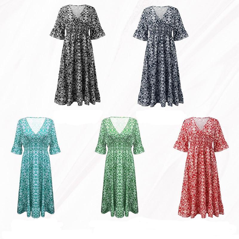 🔥👗Virágos ruha hegyes nyakkivágással