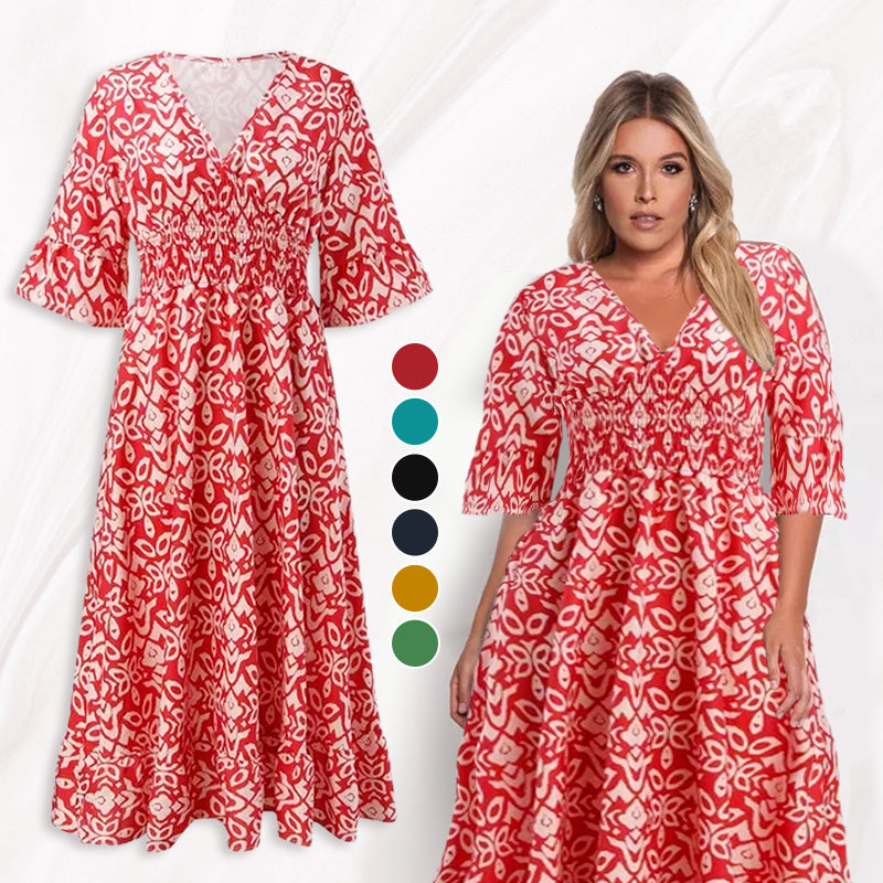 🔥👗Virágos ruha hegyes nyakkivágással