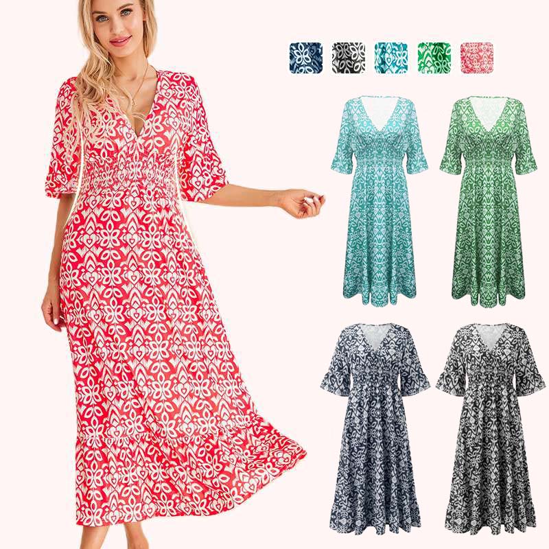 🔥👗Virágos ruha hegyes nyakkivágással