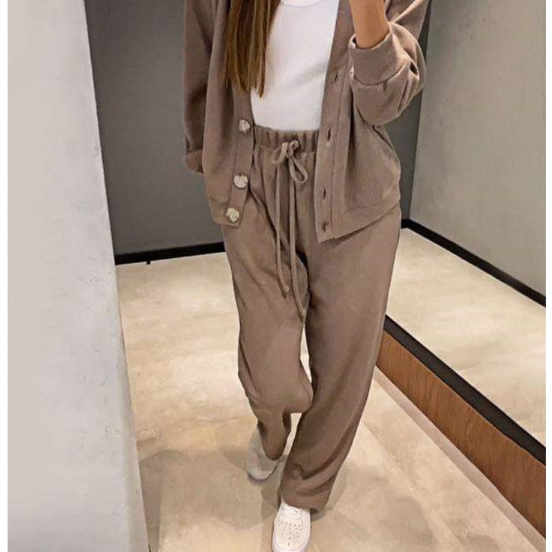 🔥👚👖Women's Knitted Buttoned Jacket and Pants Two-piece Set