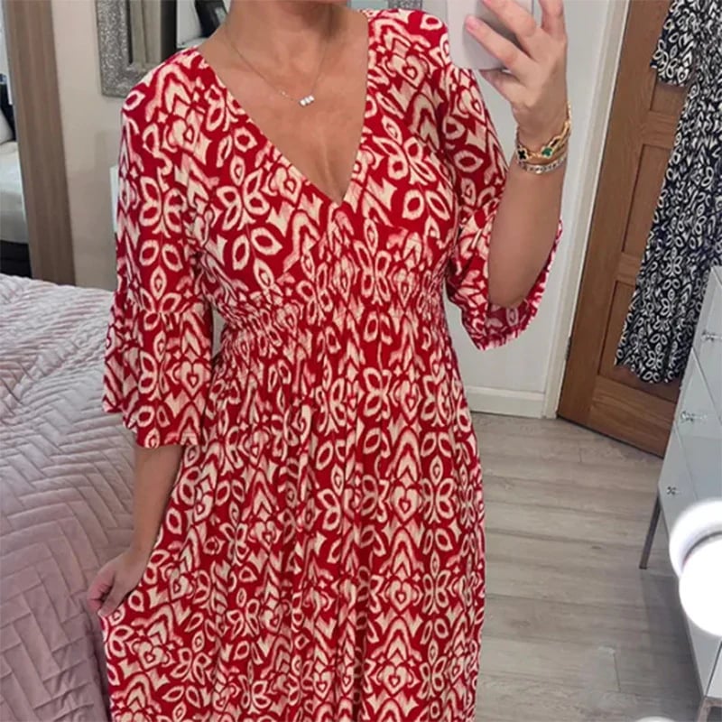 🔥👗Virágos ruha hegyes nyakkivágással