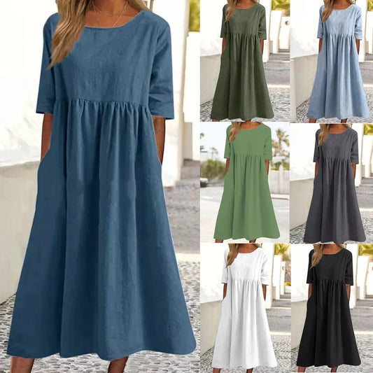 🔥👗Forró eladó -Round Neck Pocket Halter pamut ruha