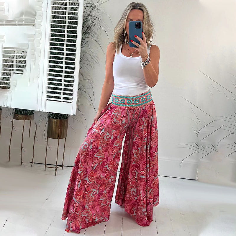🔥👗Elasztikus derekú nadrág etnikai mintával🌸