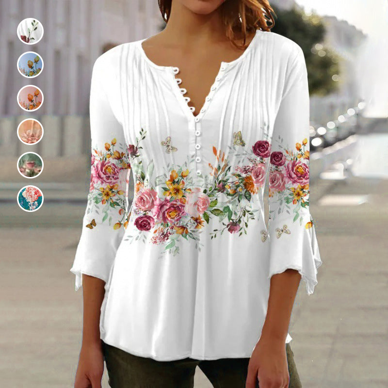 🔥👚Női divatos nyomtatott V-nyakú ing