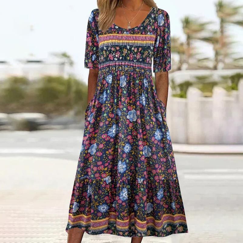 🔥👗【S-4XL】Női elegáns bohém nyomtatott ruha