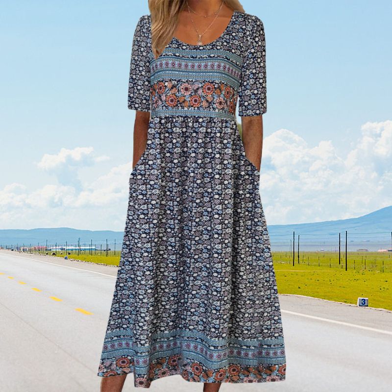 🔥👗【S-4XL】Női elegáns bohém nyomtatott ruha