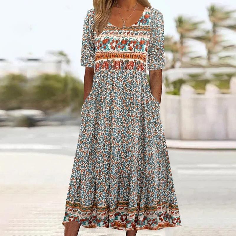 🔥👗【S-4XL】Női elegáns bohém nyomtatott ruha