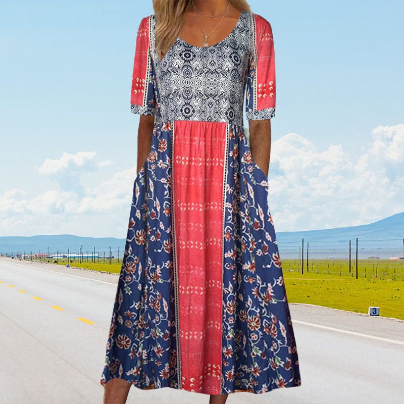 🔥👗【S-4XL】Női elegáns bohém nyomtatott ruha