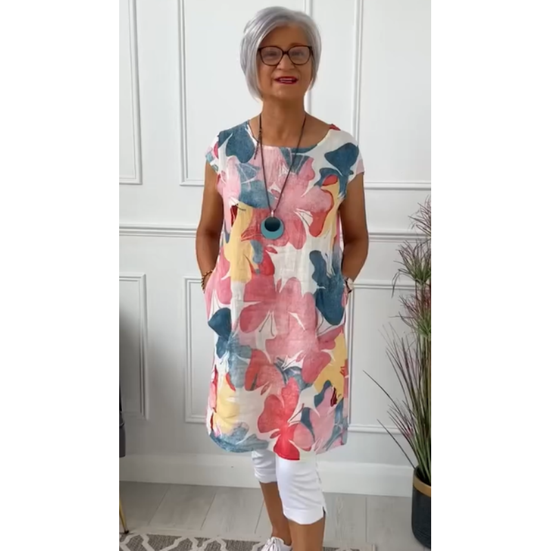 🔥👗Laza térdig érő ruha pillangó mintával