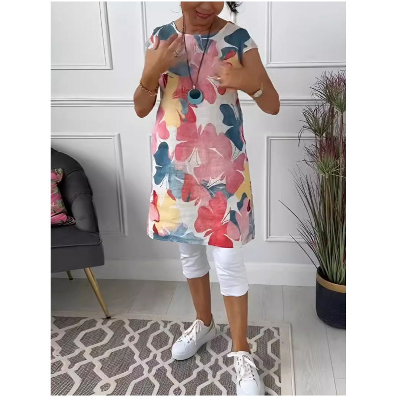 🔥👗Laza térdig érő ruha pillangó mintával
