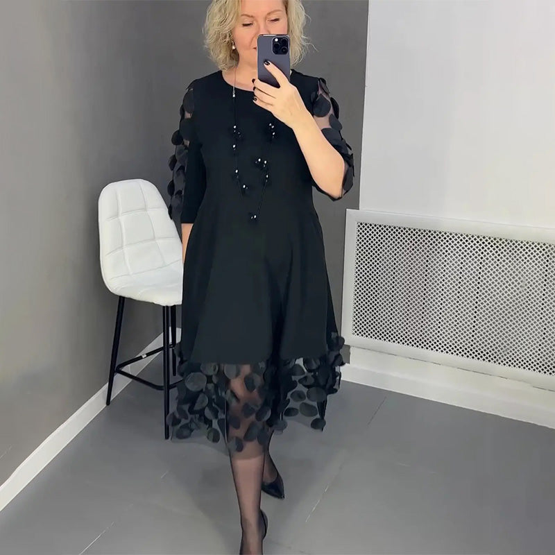 🔥👗Plusz méret kigömbölyödött ruha pöttyös dekorációval