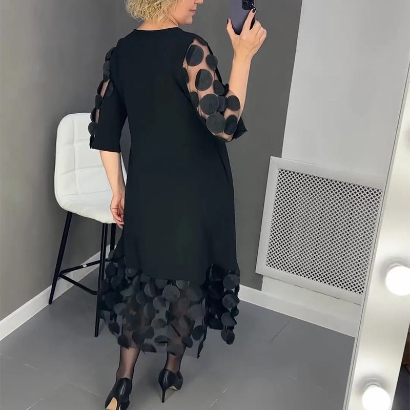 🔥👗Plusz méret kigömbölyödött ruha pöttyös dekorációval